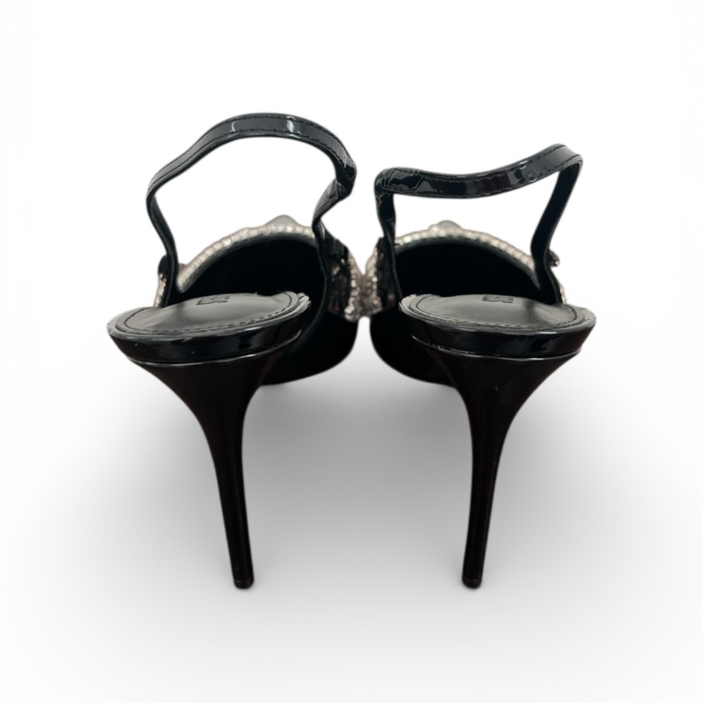 Steve Madden Black Patent Slingback Heels Rhinestone Fringe Pointed Toe Size 10 - Picture 3 of 6